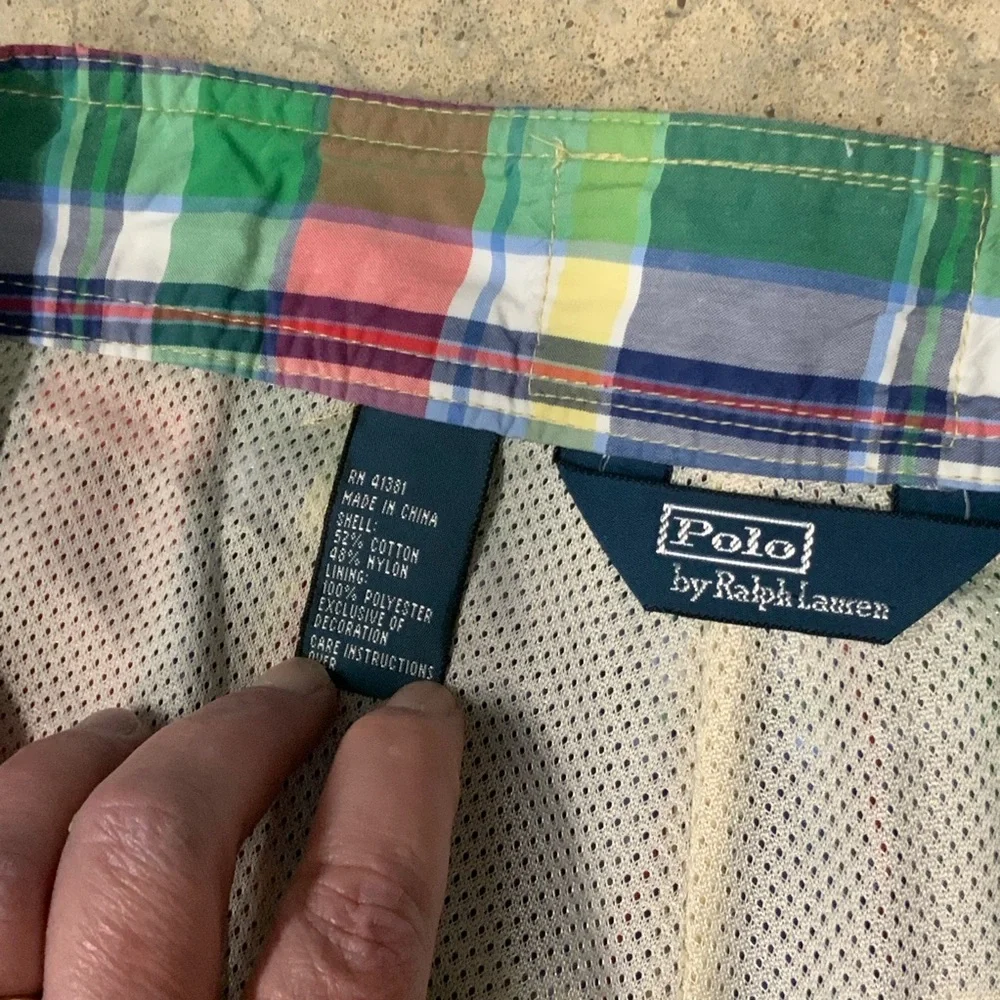 Polo by Ralph Lauren Mens 42 Plaid Swim Trunks Shorts‎ Lined Green Blue Red EUC